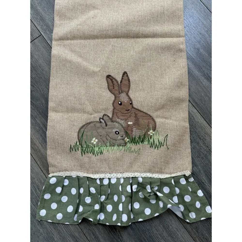 Linen Bunny Table Runner Ruffle Rectangle Spring Easter Cottagecore Farmhouse